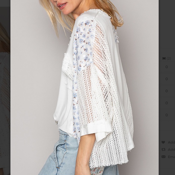 POL V-Neck Crochet Detail Knit Top Women’s Floral Contrast Knit Top BR28 - Picture 2 of 10